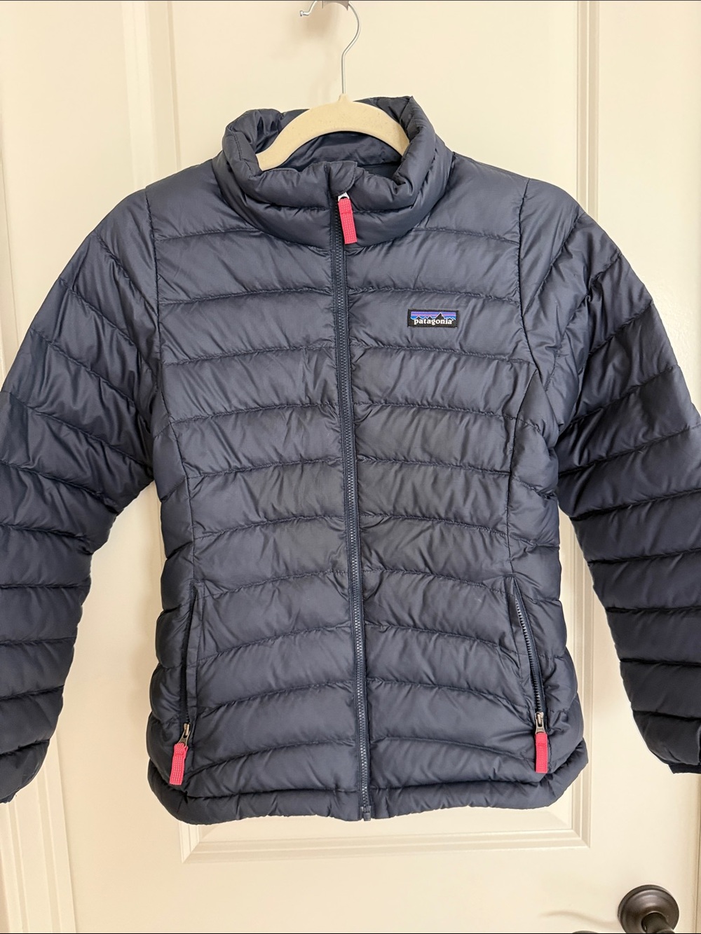 Patagonia Kids Puffer Jacket - Dark Navy with Pink Pulls